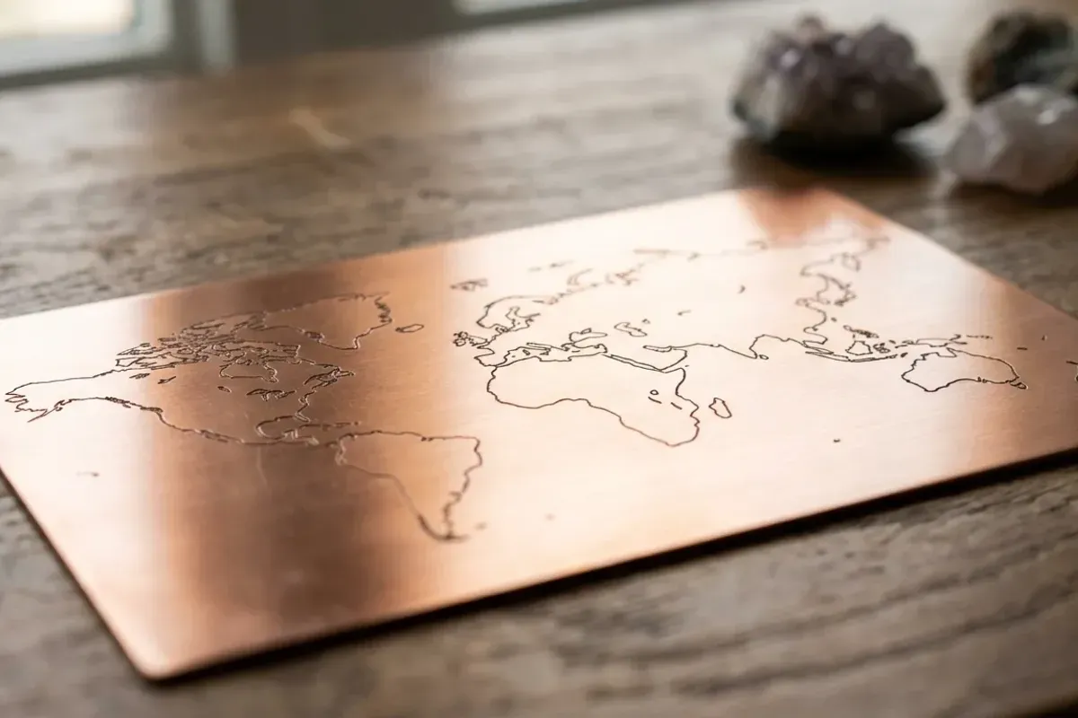 Carte du monde gravée symbolisant le contexte international